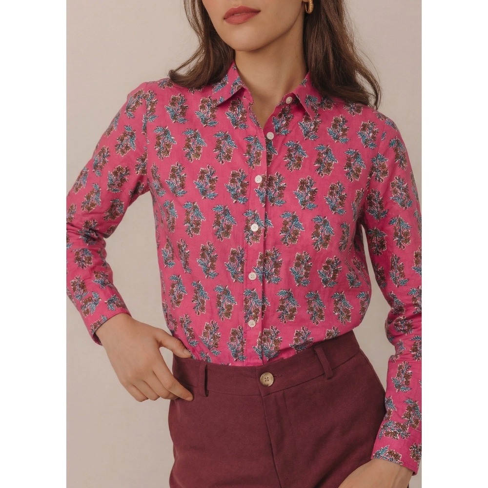 NWT J.Crew Women's Floral Cotton Collared Button‑Up Long Sleeve Blouse XS